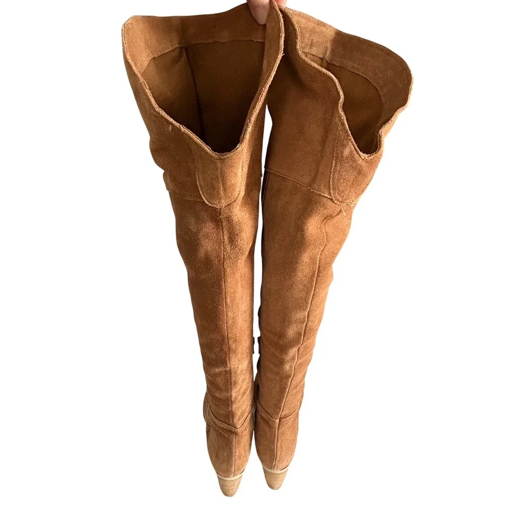Matisse Suede Tan Over The Knee Boots Size 8‎ Braided Tall boho western